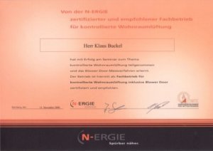 n-Ergie Zertifikat Klaus Buckel